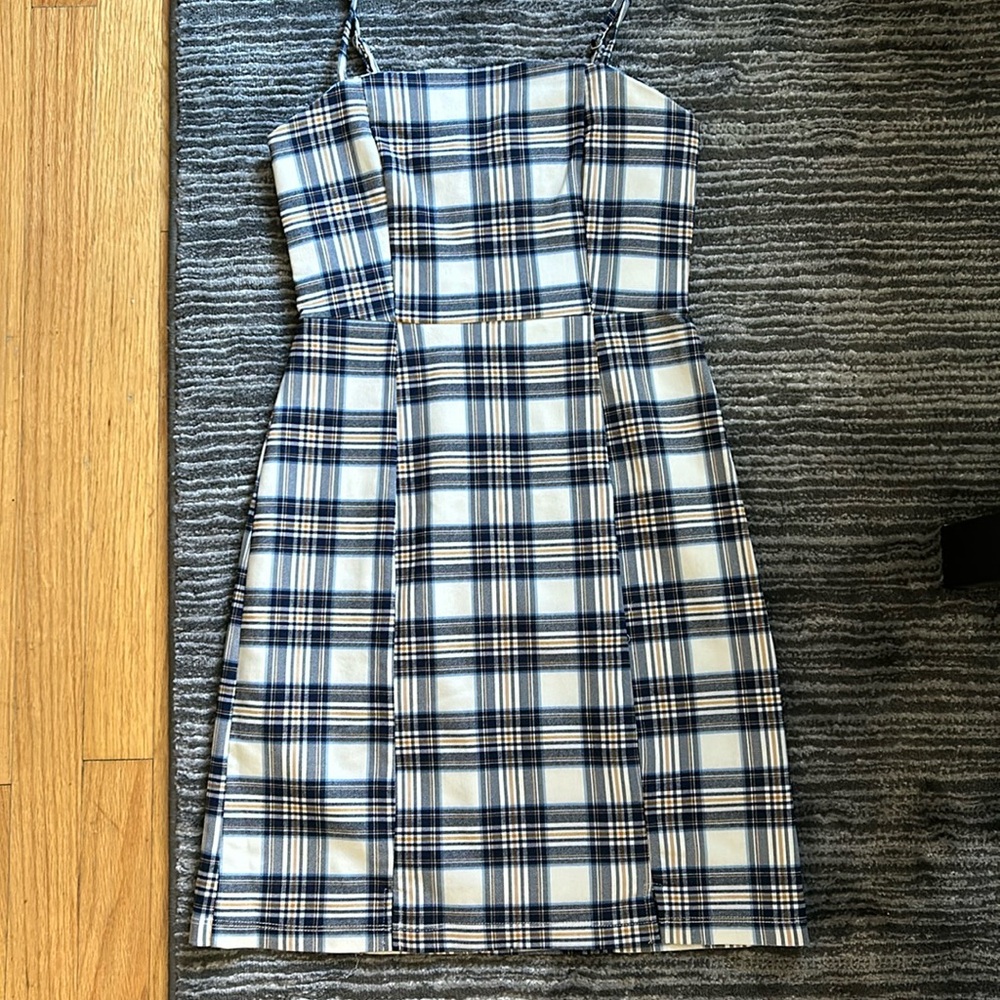 Adorable blue and yellow plaid mini dress